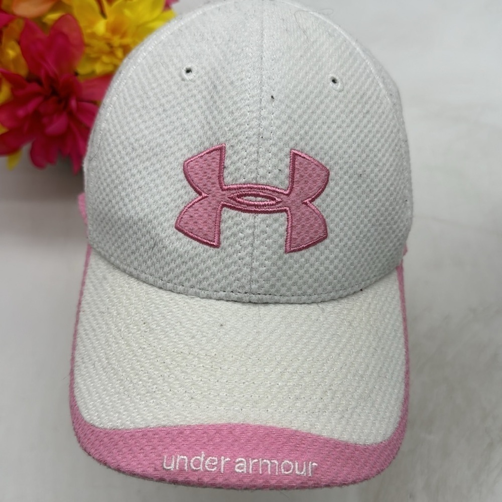 Under Armour Pink White Adjustable Logo Baseball Hat HT5230F - Picture 2 of 6